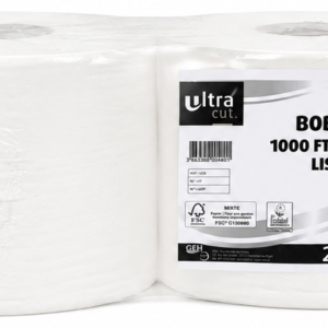 Bobines d'essuyage blanche 2 plis lisse  – 1000 FT – Ecolabel